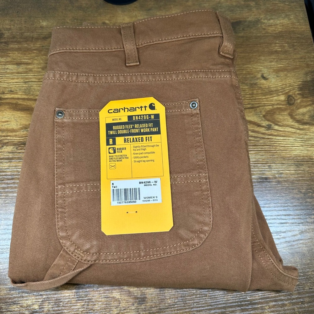 NEW Carhartt Rugged Flex Relaxed Fit Twill Double Front Work Pants Brown 8 Tall